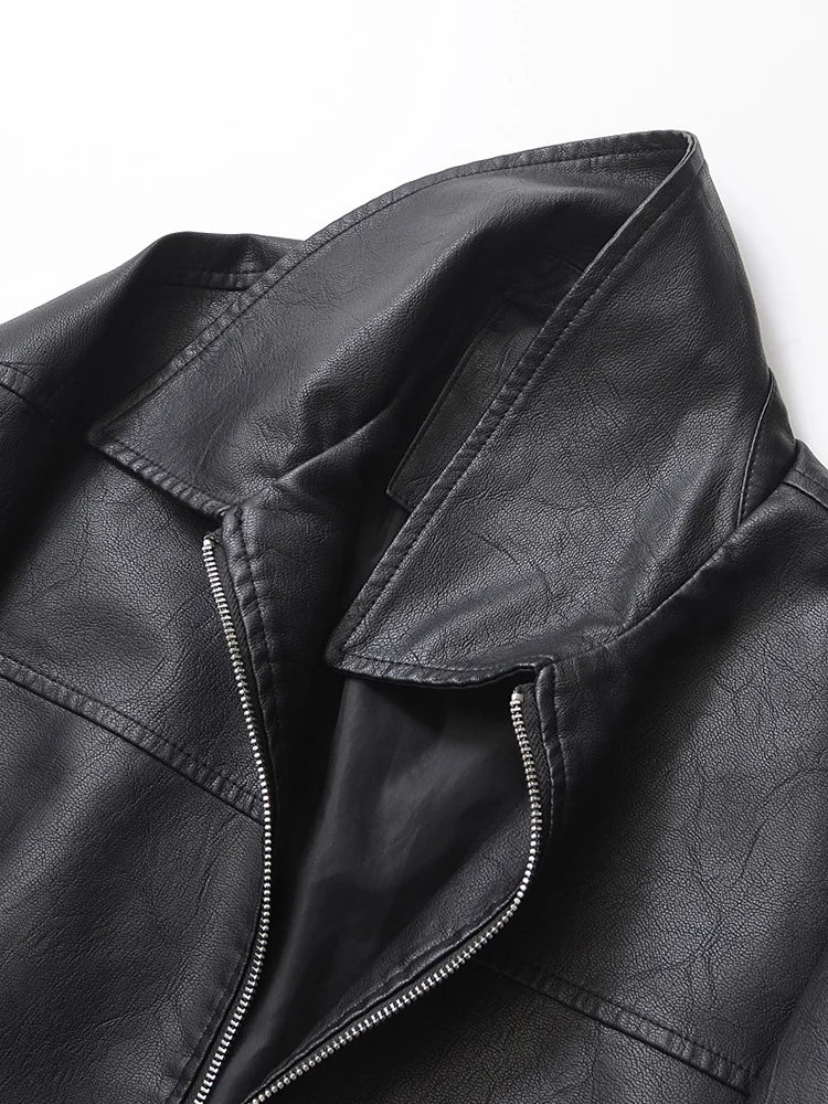 Women Retro Loose Leather Jacket