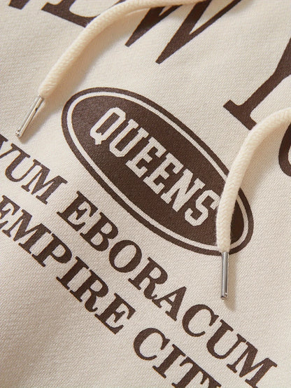 New York Queens Letter Printed Hoodie