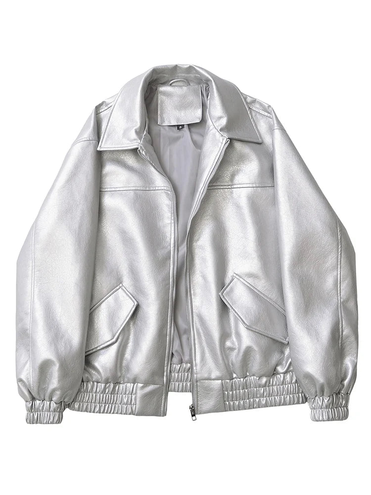 Women Retro Loose Leather Jacket