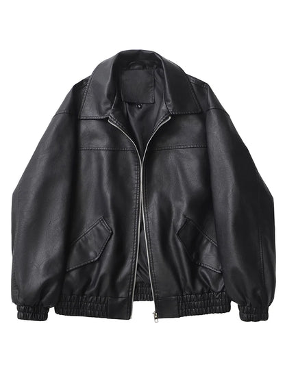 Women Retro Loose Leather Jacket